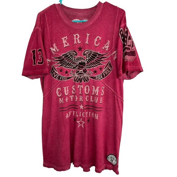 VINTAGE AFFLICTION AMERICAN CUSTOM MOTOR CLUB AOP SHIRT SIZE LARGE CLEAN - Picture 1 of 7